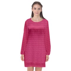 Rose Pink Color Polka Dots Long Sleeve Chiffon Shift Dress  by SpinnyChairDesigns