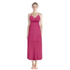 Rose Pink Color Polka Dots Button Up Chiffon Maxi Dress by SpinnyChairDesigns