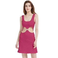 Rose Pink Color Polka Dots Velvet Cutout Dress by SpinnyChairDesigns