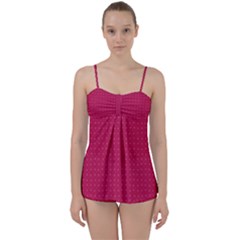 Rose Pink Color Polka Dots Babydoll Tankini Set by SpinnyChairDesigns