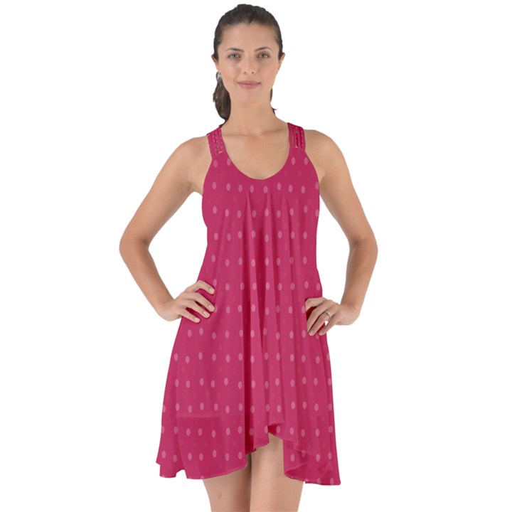 Rose Pink Color Polka Dots Show Some Back Chiffon Dress