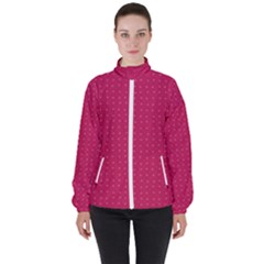 Rose Pink Color Polka Dots Women s High Neck Windbreaker by SpinnyChairDesigns