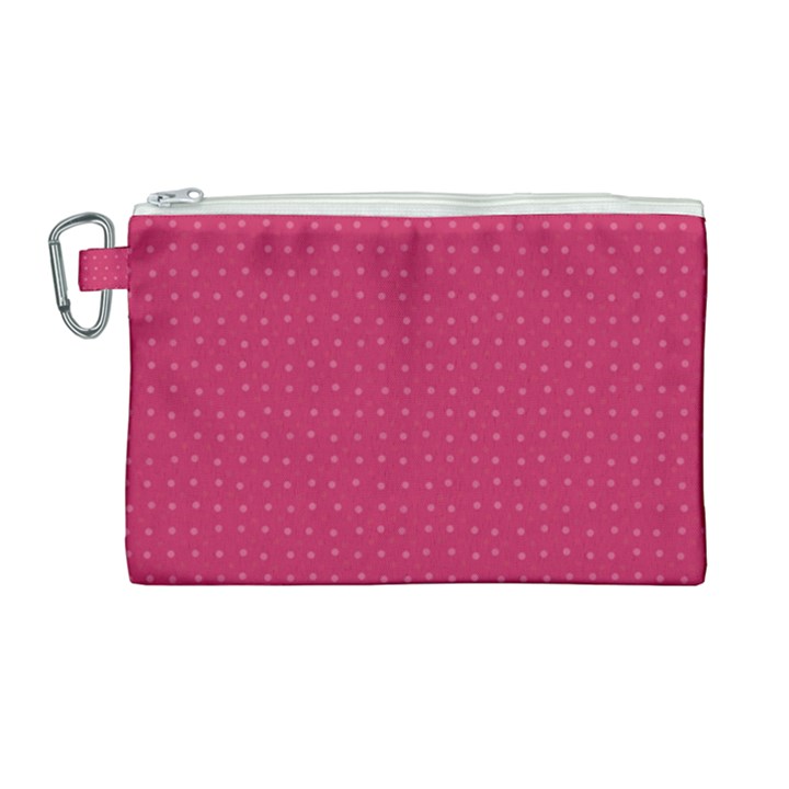 Rose Pink Color Polka Dots Canvas Cosmetic Bag (Large)