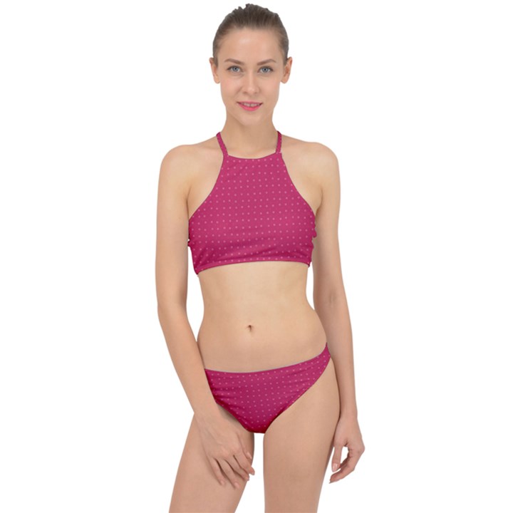 Rose Pink Color Polka Dots Racer Front Bikini Set