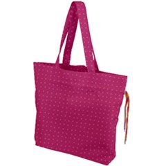 Rose Pink Color Polka Dots Drawstring Tote Bag by SpinnyChairDesigns