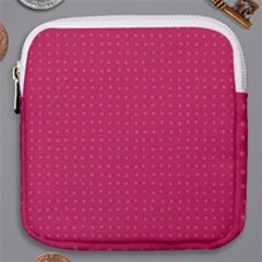 Rose Pink Color Polka Dots Mini Square Pouch by SpinnyChairDesigns