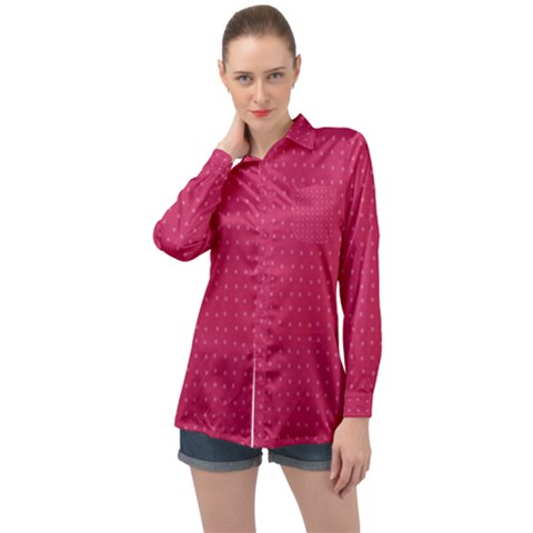 Rose Pink Color Polka Dots Long Sleeve Satin Shirt by SpinnyChairDesigns