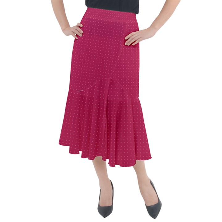 Rose Pink Color Polka Dots Midi Mermaid Skirt