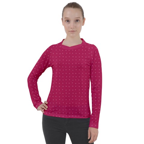 Rose Pink Color Polka Dots Women s Pique Long Sleeve Tee by SpinnyChairDesigns