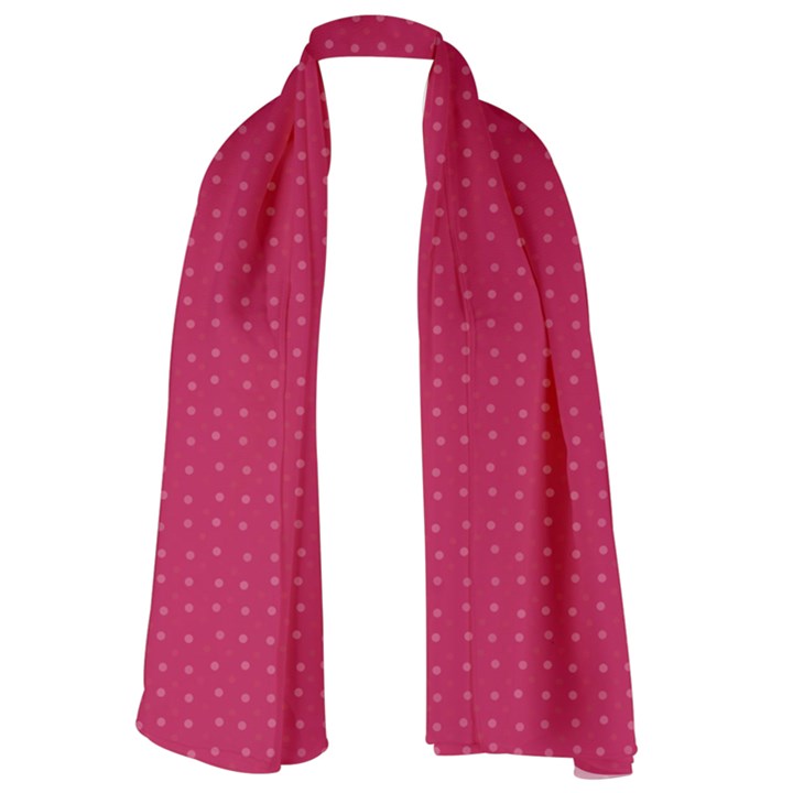 Rose Pink Color Polka Dots Long Sheer Chiffon Scarf 