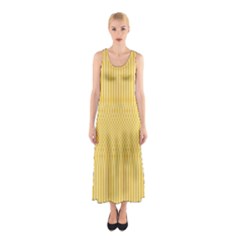 Saffron Yellow Color Stripes Sleeveless Maxi Dress by SpinnyChairDesigns