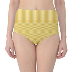 Saffron Yellow Color Stripes Classic High-waist Bikini Bottoms by SpinnyChairDesigns