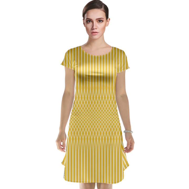 Saffron Yellow Color Stripes Cap Sleeve Nightdress