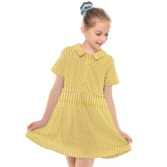 Saffron Yellow Color Stripes Kids  Short Sleeve Shirt Dress by SpinnyChairDesigns