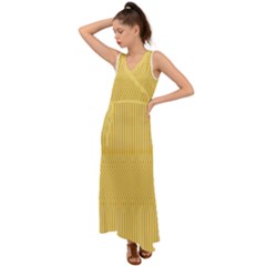 Saffron Yellow Color Stripes V-neck Chiffon Maxi Dress by SpinnyChairDesigns