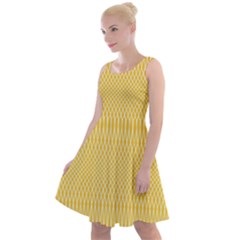 Saffron Yellow Color Stripes Knee Length Skater Dress by SpinnyChairDesigns