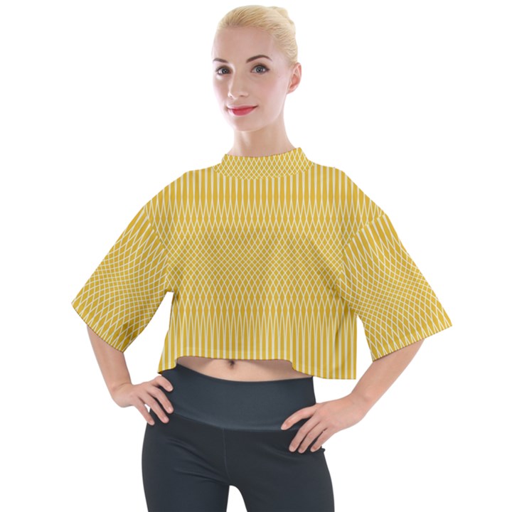 Saffron Yellow Color Stripes Mock Neck Tee