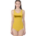 Saffron Yellow Color Polka Dots One Piece Swimsuit View1