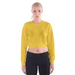 Saffron Yellow Color Polka Dots Cropped Sweatshirt by SpinnyChairDesigns