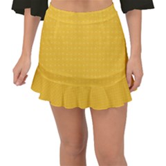 Saffron Yellow Color Polka Dots Fishtail Mini Chiffon Skirt by SpinnyChairDesigns