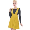 Saffron Yellow Color Polka Dots Plunge Pinafore Velour Dress View1