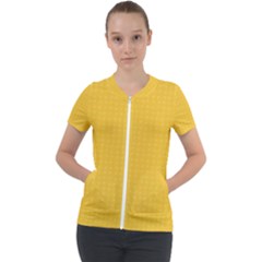 Saffron Yellow Color Polka Dots Short Sleeve Zip Up Jacket by SpinnyChairDesigns