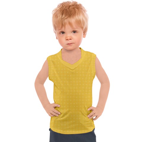 Saffron Yellow Color Polka Dots Kids  Sport Tank Top by SpinnyChairDesigns