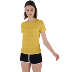 Saffron Yellow Color Polka Dots Back Circle Cutout Sports Tee by SpinnyChairDesigns