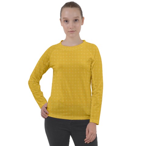 Saffron Yellow Color Polka Dots Women s Long Sleeve Raglan Tee by SpinnyChairDesigns