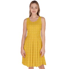 Saffron Yellow Color Polka Dots Knee Length Skater Dress With Pockets by SpinnyChairDesigns