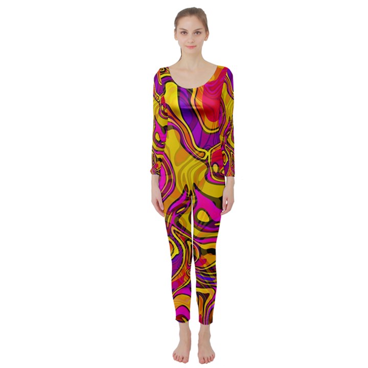 Colorful Boho Swirls Pattern Long Sleeve Catsuit