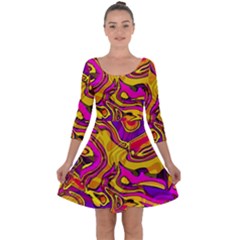 Colorful Boho Swirls Pattern Quarter Sleeve Skater Dress