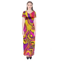 Colorful Boho Swirls Pattern Short Sleeve Maxi Dress