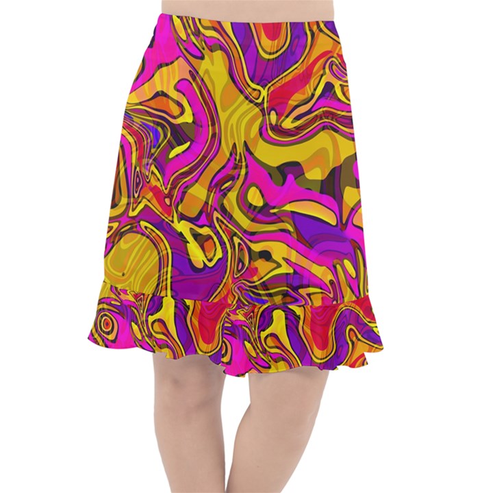 Colorful Boho Swirls Pattern Fishtail Chiffon Skirt