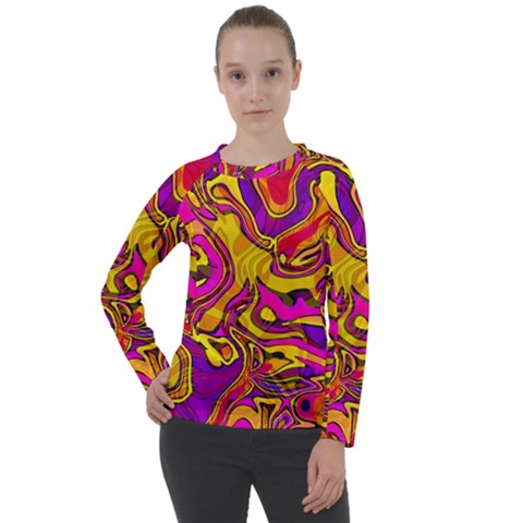 Colorful Boho Swirls Pattern Women s Long Sleeve Raglan Tee by SpinnyChairDesigns