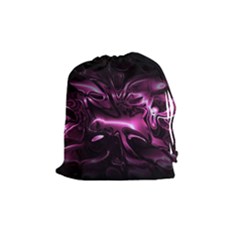 Black Magenta Abstract Art Drawstring Pouch (medium) by SpinnyChairDesigns