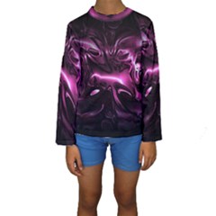 Black Magenta Abstract Art Kids  Long Sleeve Swimwear by SpinnyChairDesigns