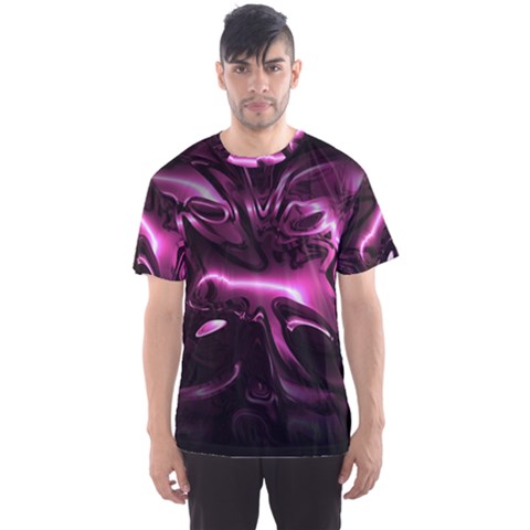 Black Magenta Abstract Art Men s Sport Mesh Tee by SpinnyChairDesigns