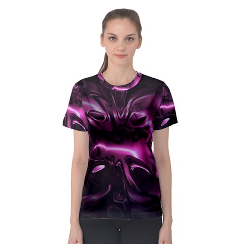 Black Magenta Abstract Art Women s Sport Mesh Tee by SpinnyChairDesigns