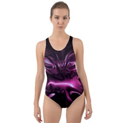 Black Magenta Abstract Art Cut-out Back One Piece Swimsuit by SpinnyChairDesigns