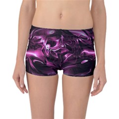 Black Magenta Abstract Art Reversible Boyleg Bikini Bottoms by SpinnyChairDesigns