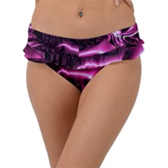 Black Magenta Abstract Art Frill Bikini Bottom by SpinnyChairDesigns