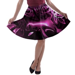 Black Magenta Abstract Art A-line Skater Skirt by SpinnyChairDesigns