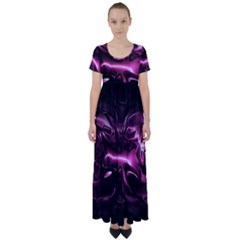 Black Magenta Abstract Art High Waist Short Sleeve Maxi Dress by SpinnyChairDesigns