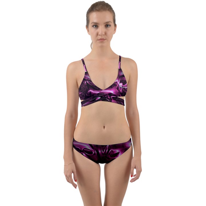 Black Magenta Abstract Art Wrap Around Bikini Set