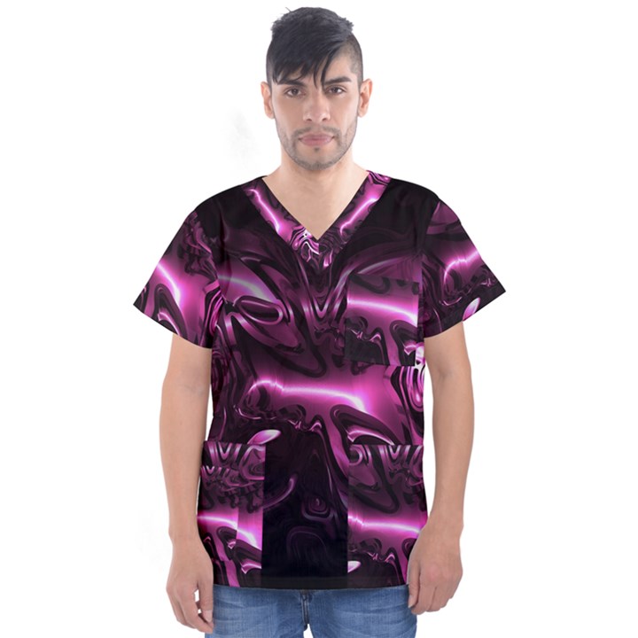 Black Magenta Abstract Art Men s V-Neck Scrub Top