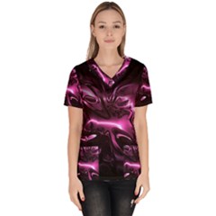 Black Magenta Abstract Art Women s V-neck Scrub Top by SpinnyChairDesigns