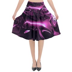 Black Magenta Abstract Art Flared Midi Skirt by SpinnyChairDesigns