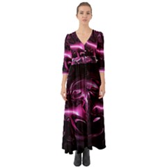 Black Magenta Abstract Art Button Up Boho Maxi Dress by SpinnyChairDesigns