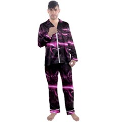 Black Magenta Abstract Art Men s Long Sleeve Satin Pyjamas Set by SpinnyChairDesigns